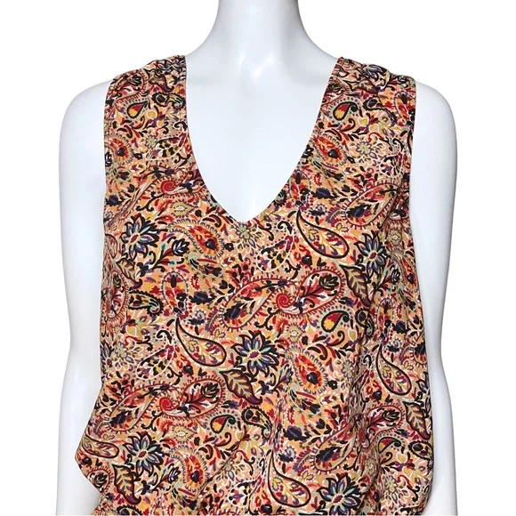 Evereve Multicolor Paisley Boho Sleeveless V Neck Top. Small. Floral Hippie EUC - Picture 6 of 8